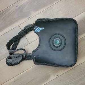 Leather Malachite handmade shoulder bag